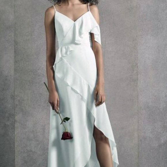 NWT White by Vera Wang Asymmetric Ruffle Spaghetti Strap Dress - Picture 1 of 8
